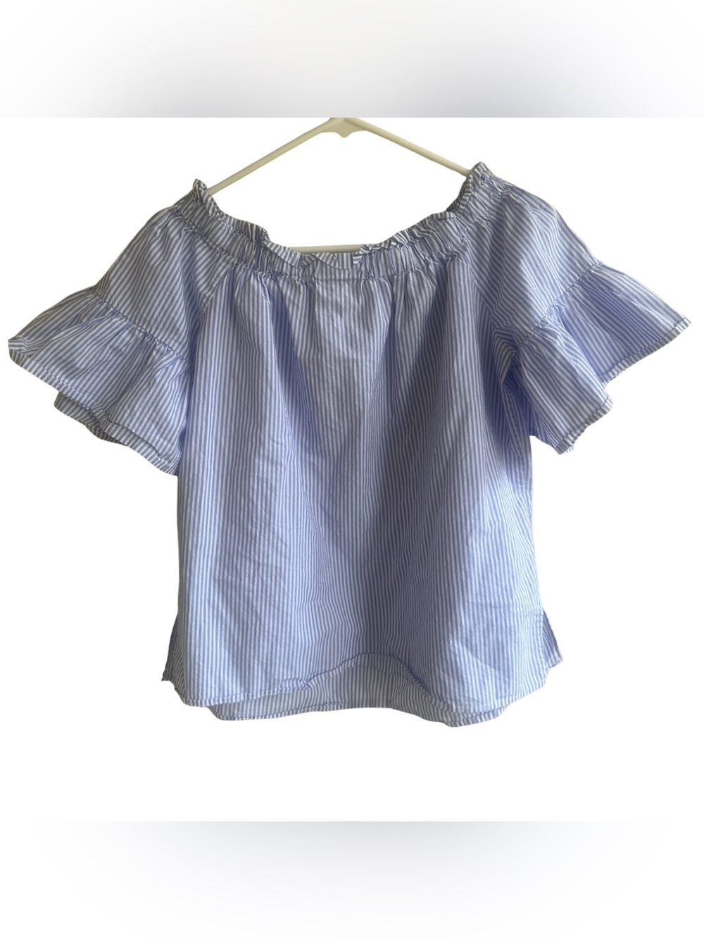 Kate Spade Saturday Blue White Stripe Off Shoulder Ruffle Top Size S